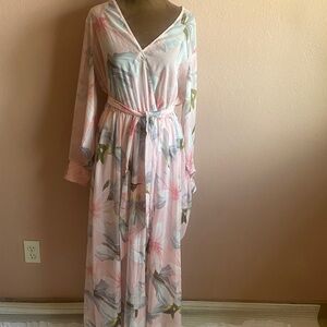 ALEXA B NITES Pink Floral Wrap Maxi Dress